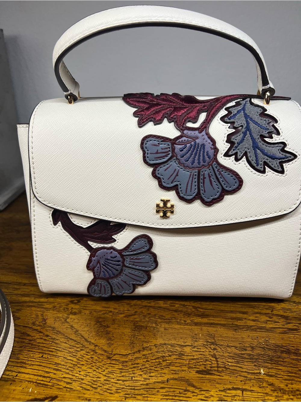 Tory Burch White Satchel with Floral Appliqué